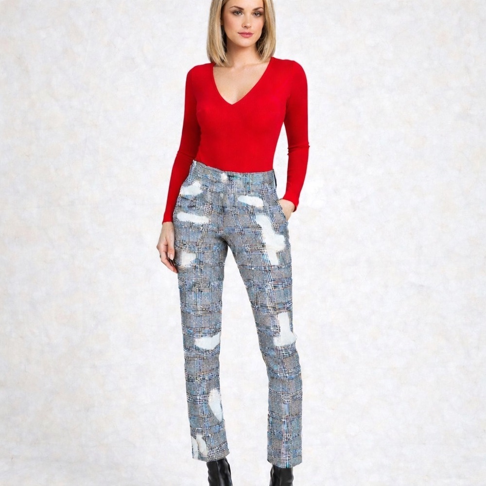 Insight Gray Straight Leg Pants Distressed Design